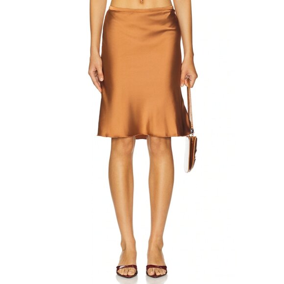 Lioness Shoreline Midi Skirt in Umber Xsmall New Womens Satin - Picture 1 of 15